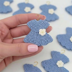 6pc Baby Blue Tiny Crochet Dress Party Favors - Mini Flower Party Gift for Baby Shower, Baptism, Birthday | Handmade Cute Keepsakes