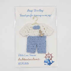 Personalized Sailor Theme Baby Shower Party Favors - Tiny Crochet Onesie Party Gift for Nautical Boy Baby Shower (Set of 6) Ahoy It’s a Boy!