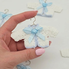 Handmade Tiny Crochet Baby Blue Party Favors – 6pc Mini Sweater Party Gift Set for Baby Showers, Baptism & Gender Reveal