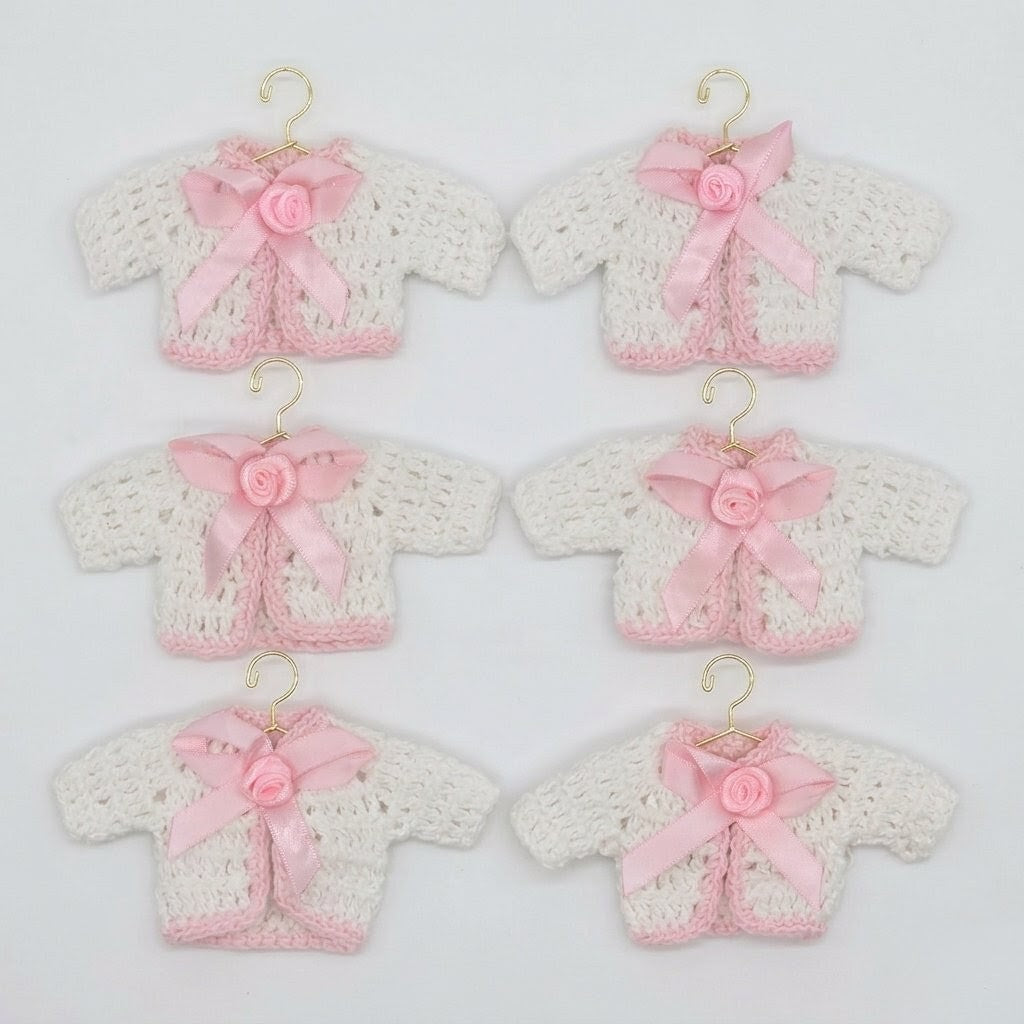 Handmade Tiny Crochet Baby Pink Party Favors – 6pc Mini Sweater Party Gift Set for Baby Showers, Baptism & Gender Reveal