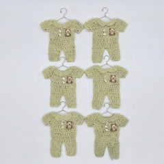 Mini Crochet Sage Green Onesie Baby Shower Favors - Set of 6 Teddy Bear Charm Crochet Party Gifts with Hanger and Rack Options - Party Favor