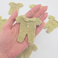 Sage Green Crochet Mini Onesie Party Favor - Set of 6 Boho Baby Shower Party Gift & Decor with Hanger & Rack Options