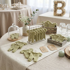 Sage Green Crochet Mini Onesie Party Favor - Set of 6 Boho Baby Shower Party Gift & Decor with Hanger & Rack Options
