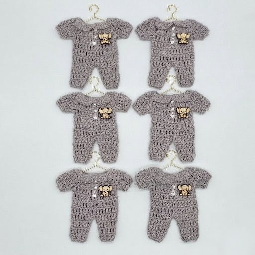 Mini Crochet Baby Romper Party Favor with Laser Engraved Elephant - Set of 6 Party Gift