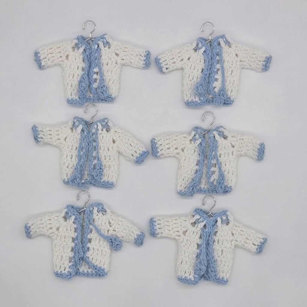 Set of 6 Mini Crochet Baby Jackets - Handcrafted Party Favors & Party Gift for Baby Showers, Baptisms & Birthdays | Custom Rack Options