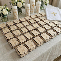 Holy Bible Laser Engraved Wood Favor Box Party Favor 12pk - Baptism Christening Communion Party Gift & Keepsake