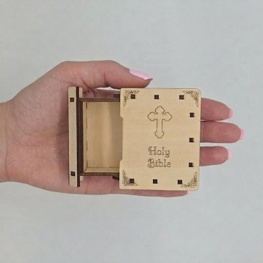 Holy Bible Laser Engraved Wood Favor Box Party Favor 12pk - Baptism Christening Communion Party Gift & Keepsake