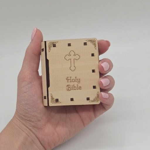 Holy Bible Laser Engraved Wood Favor Box Party Favor 12pk - Baptism Christening Communion Party Gift & Keepsake