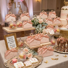 Blush Pink Embossed Party Favor Box Set - Chic Triangular Party Gift Box for Weddings, Quinceañeras & Events (Set of 12)