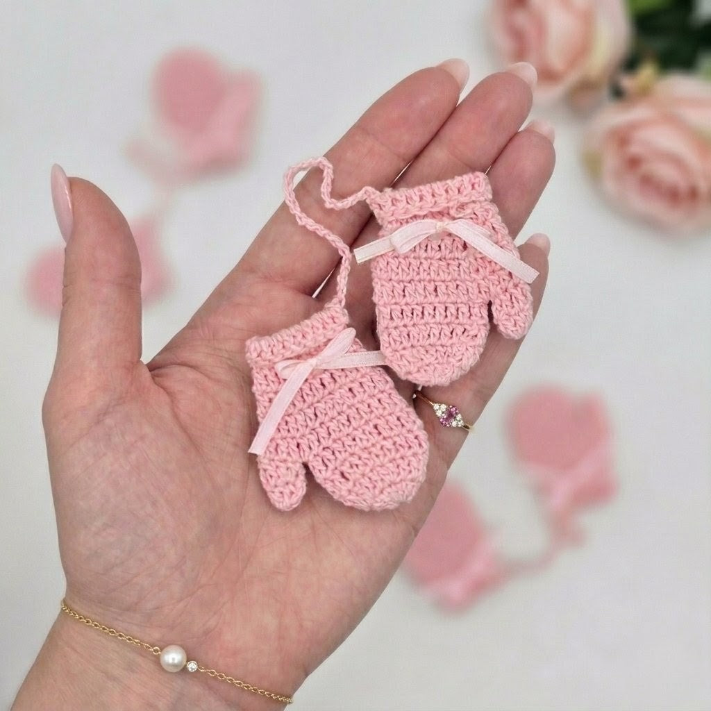 5-Pack Tiny Crochet Baby Mittens - Pink Party Gift & Party Favors for Baby Showers & Gender Reveals - Handmade Keepsakes