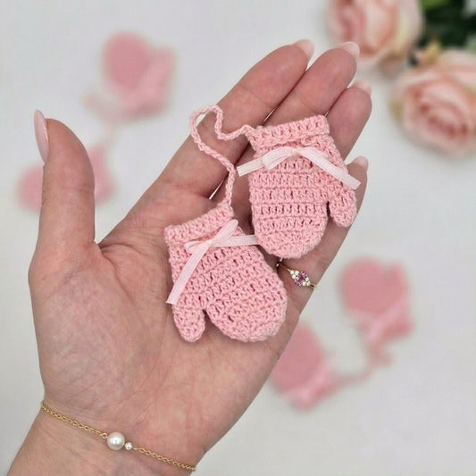5-Pack Tiny Crochet Baby Mittens - Pink Party Gift & Party Favors for Baby Showers & Gender Reveals - Handmade Keepsakes