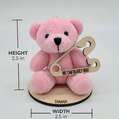 Personalized Pink Teddy Bear Baby Shower Favor – "We Can Bearly Wait" Laser Engraved Wooden Safety Pin, Custom Name Girl Baby Shower Keepsake