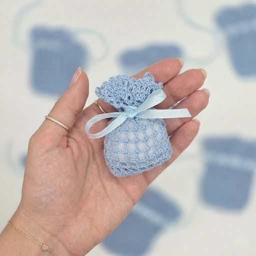 Mini Crochet Favor Bags Set of 6 | Party Favors & Party Gift Bags for Baby Shower, Weddings & Bridal Events - Baby Pink, White, or Baby Blue