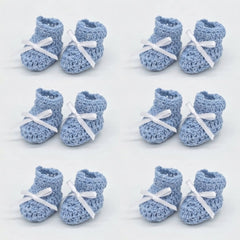 Tiny Baby Blue Crochet Knit Baby Booties Party Gifts with Lace - Baby Booty Party Favors - 6 Pairs