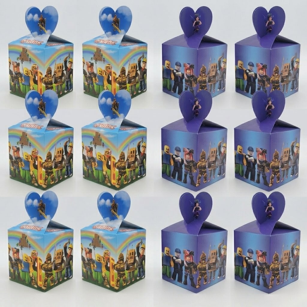 12pc Roblox Party Favor Boxes Candy Gift Bags Kids Birthday Decoration 6 Light 6 Dark Blue