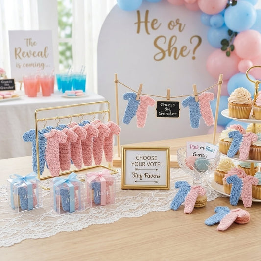 Gender Reveal Crochet Favors. Half Pink Half Blue Mini Onesies Party Gifts | Baby Shower Decor & Keepsake Gifts (Set of 6)
