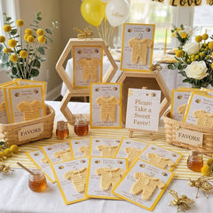 Bee Baby Shower Favors Set of 6 | Mini Crochet Yellow Onesie on 4x6 Custom Card | Personalized Guest Gifts | Gender Neutral Favor