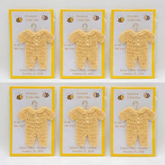 Bee Baby Shower Favors Set of 6 | Mini Crochet Yellow Onesie on 4x6 Custom Card | Personalized Guest Gifts | Gender Neutral Favor