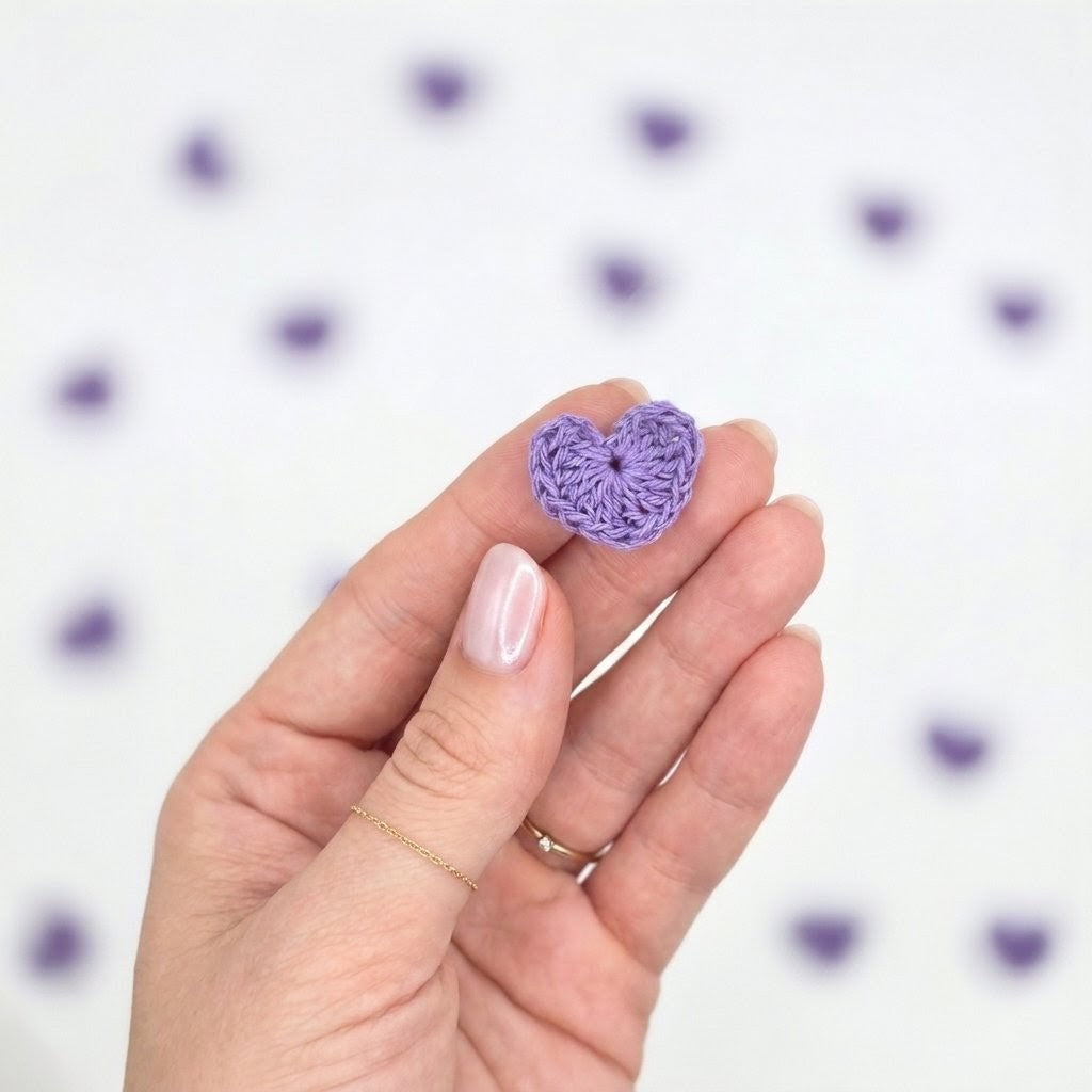 Tiny Purple Crochet Hearts Appliques Set of 12 - 1 Inch Small Knit Heart Embellishments for Scrapbooking, Valentine Crafts, Party Favors