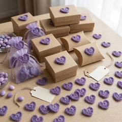 Tiny Purple Crochet Hearts Appliques Set of 12 - 1 Inch Small Knit Heart Embellishments for Scrapbooking, Valentine Crafts, Party Favors
