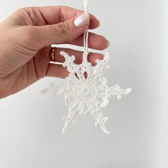 Set of 12 Crochet Snowflake Ornaments, White Star Christmas Tree Decor, Handmade Cotton Snowflakes, Winter Wonderland Garland