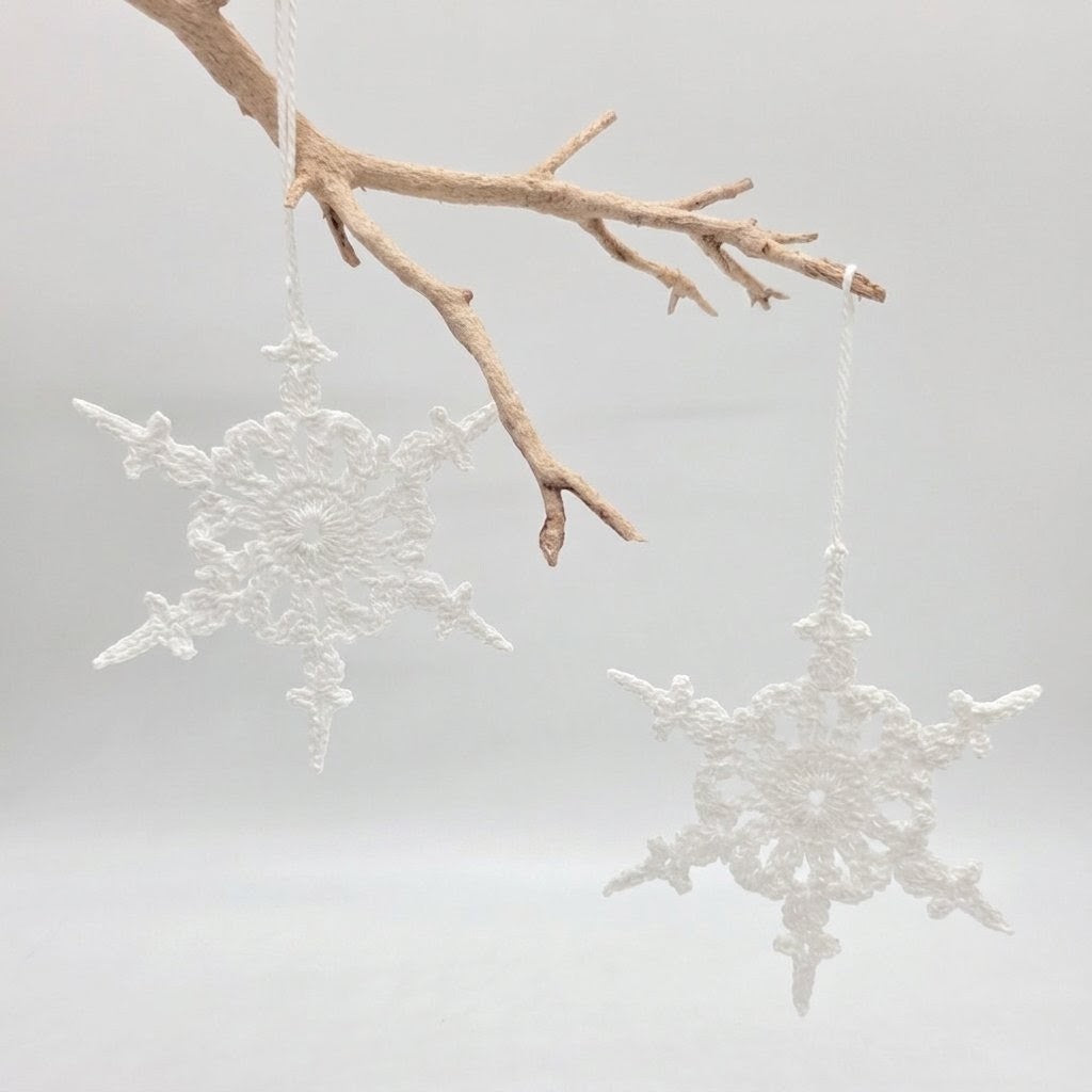 Set of 12 Crochet Snowflake Ornaments, White Star Christmas Tree Decor, Handmade Cotton Snowflakes, Winter Wonderland Garland