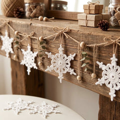 Set of 12 Crochet Snowflake Ornaments, White Star Christmas Tree Decor, Handmade Cotton Snowflakes, Winter Wonderland Garland