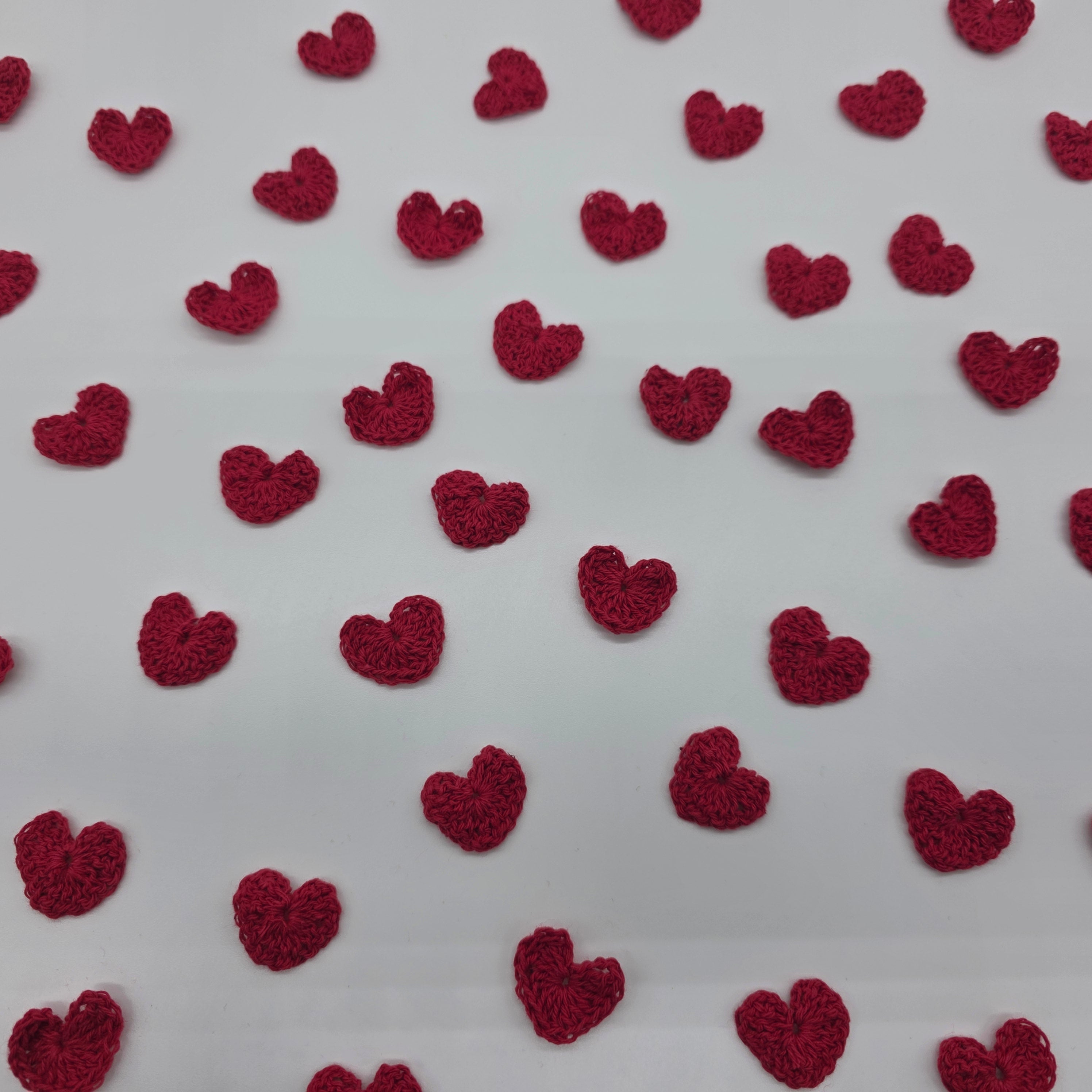 12pc Tiny Crochet Hearts - Mini 1” Handmade Yarn Hearts for Valentine’s Day, Scrapbooking, Crafts & Table Scatter - Red & White Set