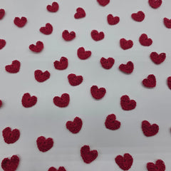 12pc Tiny Crochet Hearts - Mini 1” Handmade Yarn Hearts for Valentine’s Day, Scrapbooking, Crafts & Table Scatter - Red & White Set