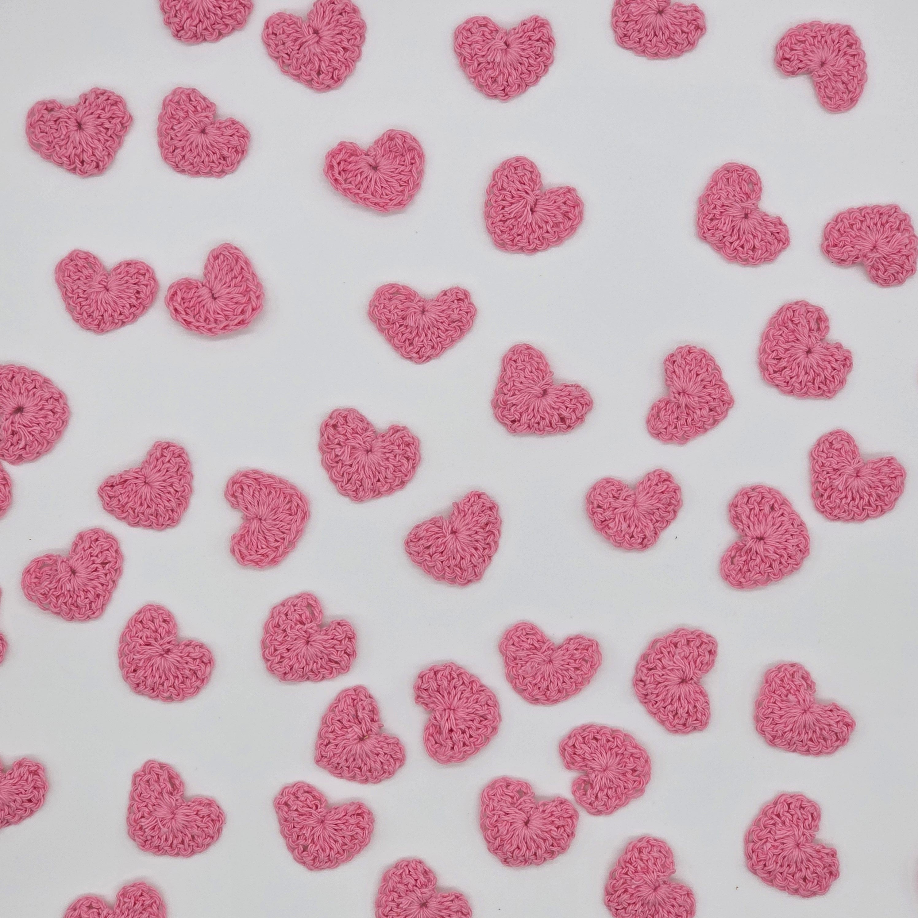Tiny Pink Crochet Hearts 1" Appliques, Set of 12 Tiny Yarn Hearts for Scrapbooking, Sewing, Crafts & Valentine's Day