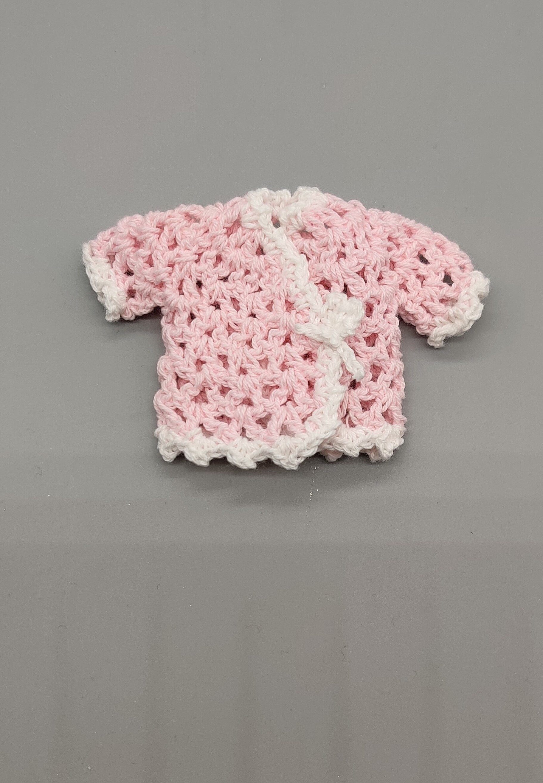 Crochet mini jacket, pink with white trim, cute favors, baby shower, baby welcome, crochet favors, baby shower favours, Set of 6