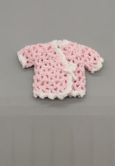 Crochet mini jacket, pink with white trim, cute favors, baby shower, baby welcome, crochet favors, baby shower favours, Set of 6