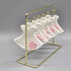 Set of 6 - White crochet Baby Dress with Pink Flower, Baby shower favors, Baby Pink, Baby welcome, Crochet mini dress, quinceanera communion