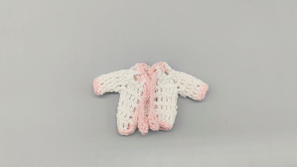 Baby white knit crochet mini jacket with baby pink outline, cute, baby ...