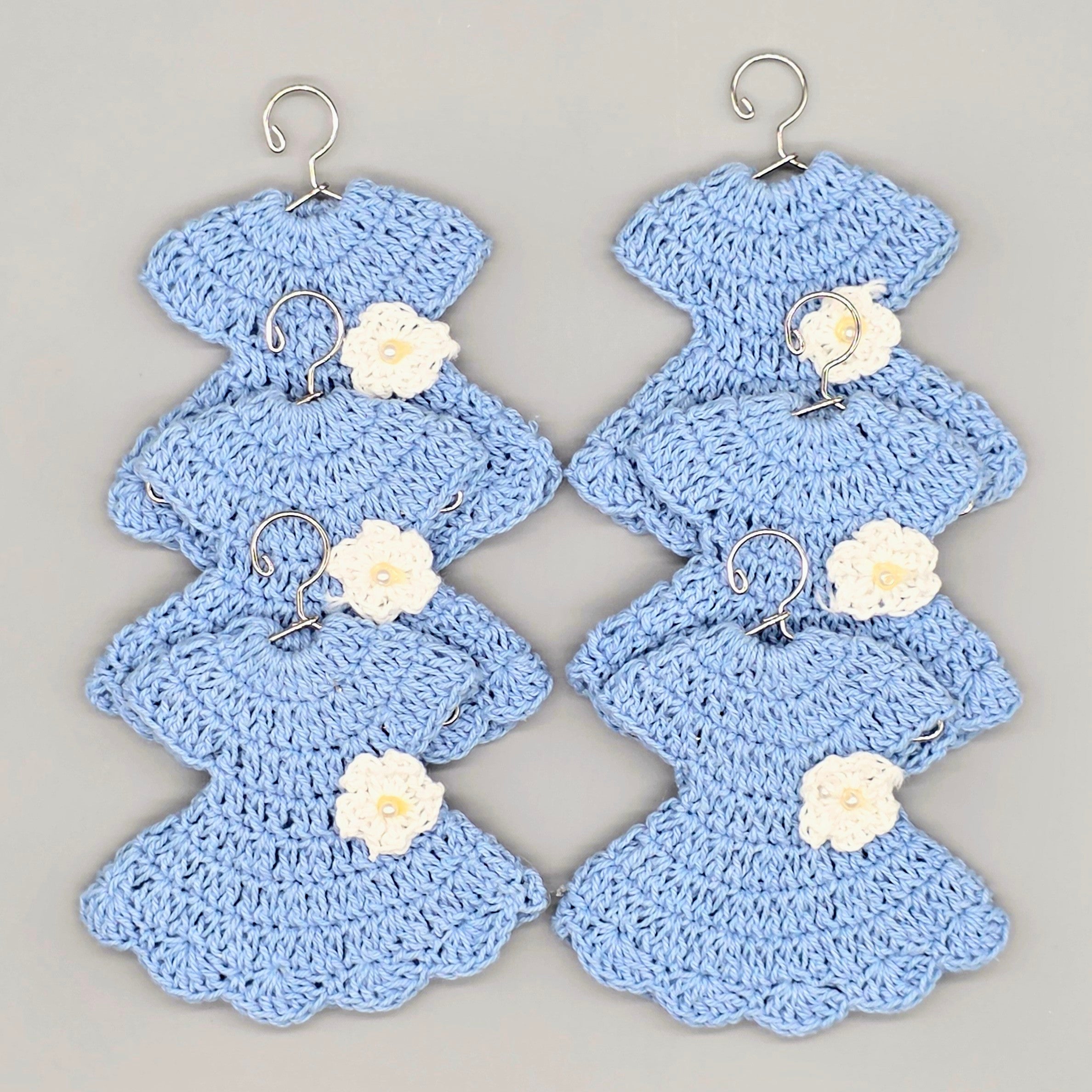 6pc Baby Blue Tiny Crochet Dress Party Favors - Mini Flower Party Gift for Baby Shower, Baptism, Birthday | Handmade Cute Keepsakes