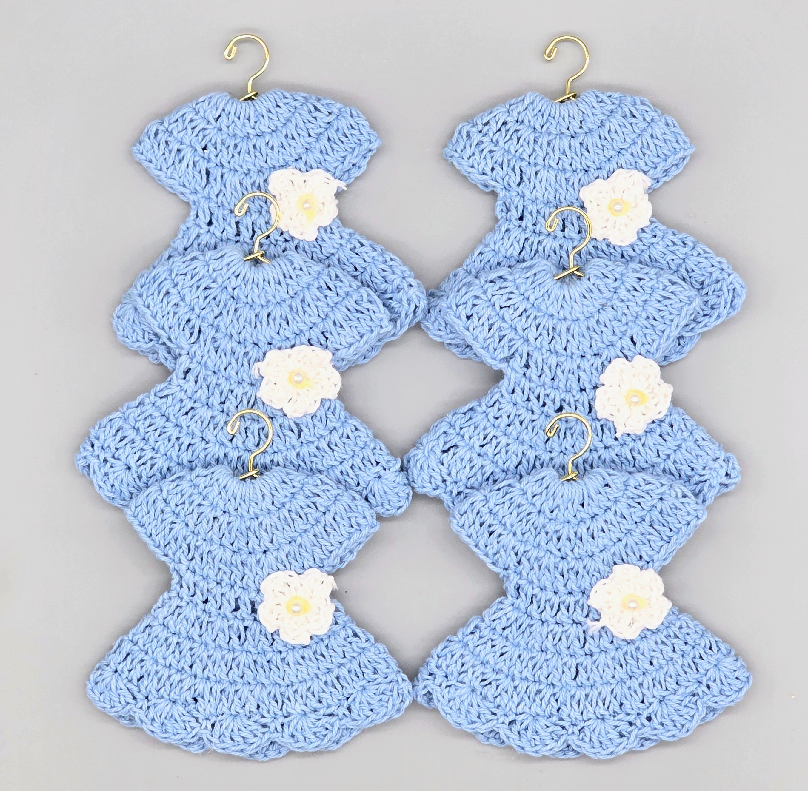 6pc Baby Blue Tiny Crochet Dress Party Favors - Mini Flower Party Gift for Baby Shower, Baptism, Birthday | Handmade Cute Keepsakes