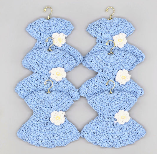 6pc Baby Blue Tiny Crochet Dress Party Favors - Mini Flower Party Gift for Baby Shower, Baptism, Birthday | Handmade Cute Keepsakes