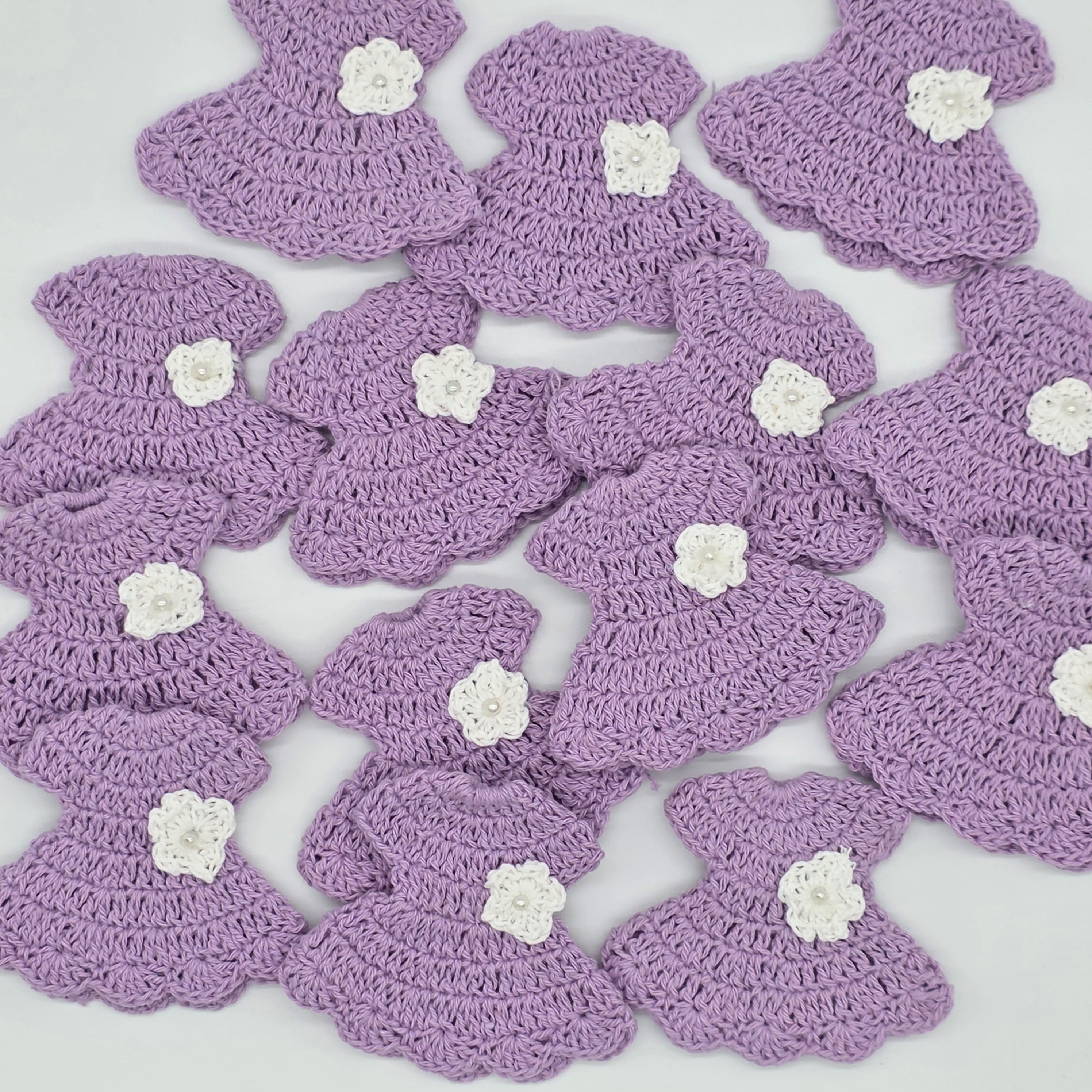 Set of 6 Mini Crochet Dress Party Favor & Party Gift - Lilac Tiny Dress for Baby Shower, Bridal Shower, or Dollhouse Decor