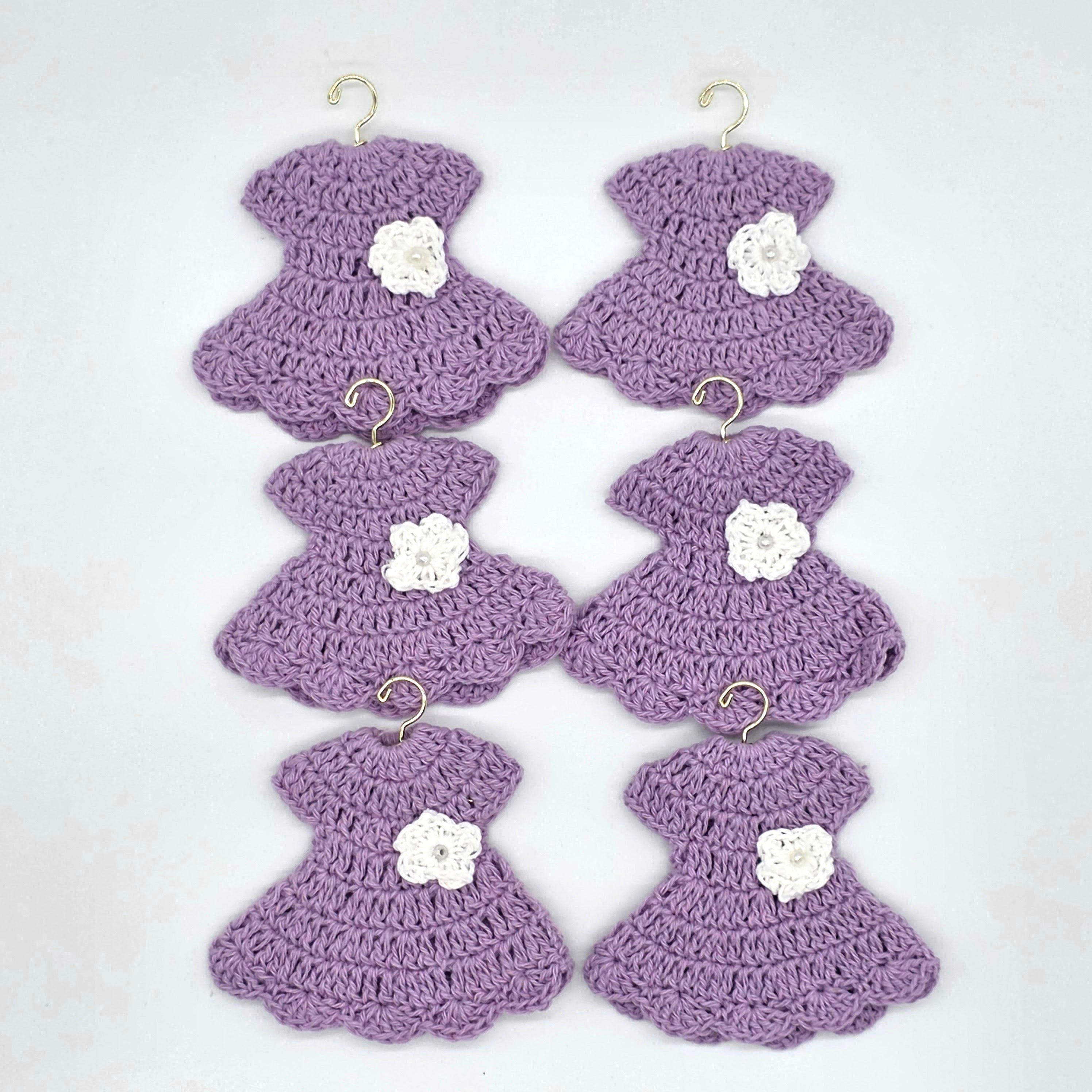 Set of 6 Mini Crochet Dress Party Favor & Party Gift - Lilac Tiny Dress for Baby Shower, Bridal Shower, or Dollhouse Decor