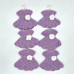 Set of 6 Mini Crochet Dress Party Favor & Party Gift - Lilac Tiny Dress for Baby Shower, Bridal Shower, or Dollhouse Decor