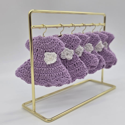 Set of 6 Mini Crochet Dress Party Favor & Party Gift - Lilac Tiny Dress for Baby Shower, Bridal Shower, or Dollhouse Decor