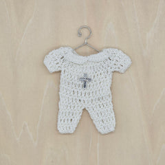 Mini Crochet Baptism Favors - White Onesie with Silver Cross & Hanger Options | Christening, Baby Shower, First Communion Decor - 6 pieces
