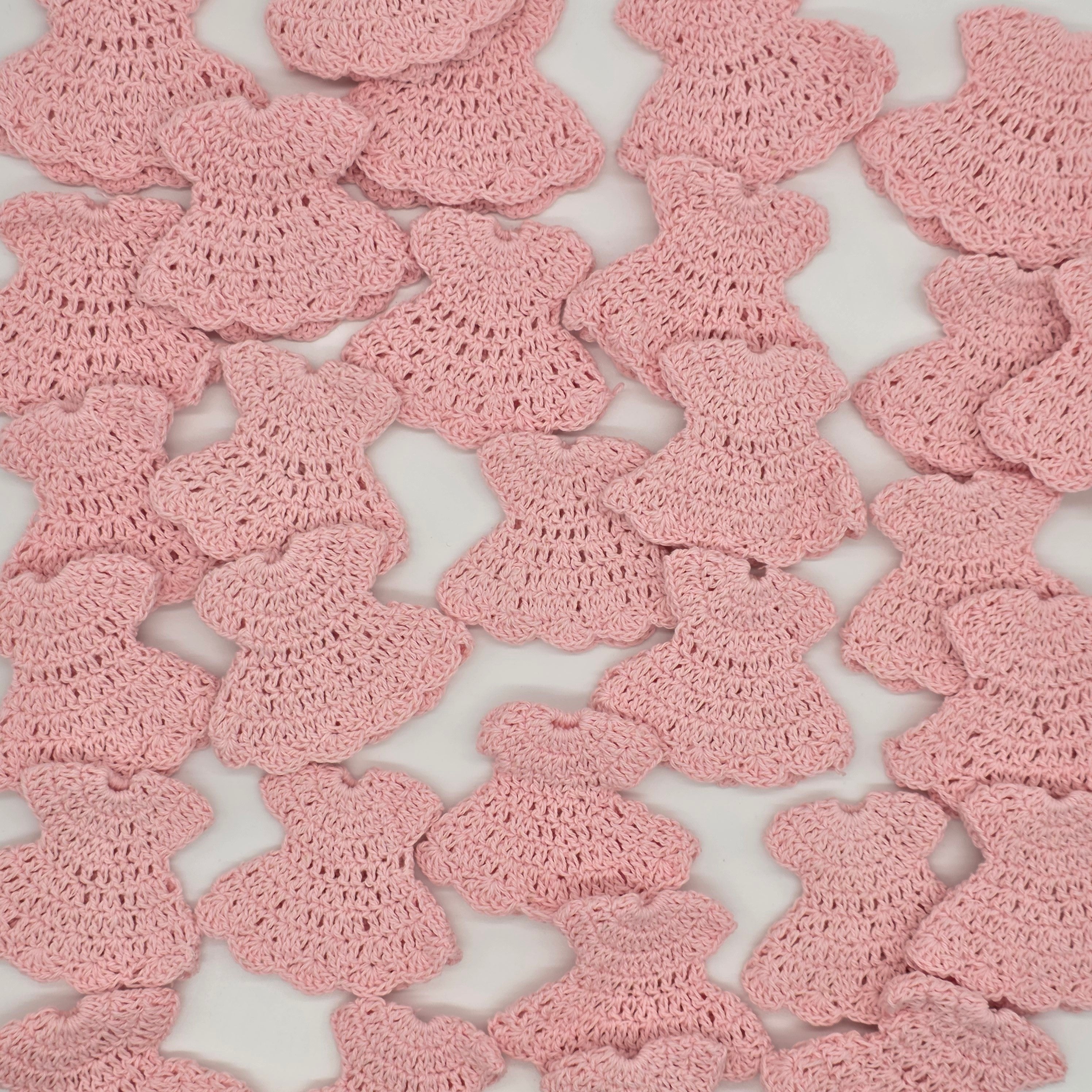 Mini Pink Crochet Dress Party Gifts (Set of 6) Tiny Handmade Baby Shower Party Favors with Hangers or Rack Options