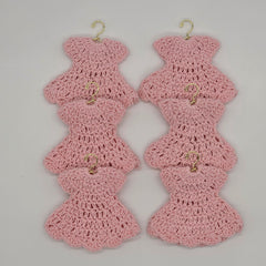 Mini Pink Crochet Dress Party Gifts (Set of 6) Tiny Handmade Baby Shower Party Favors with Hangers or Rack Options