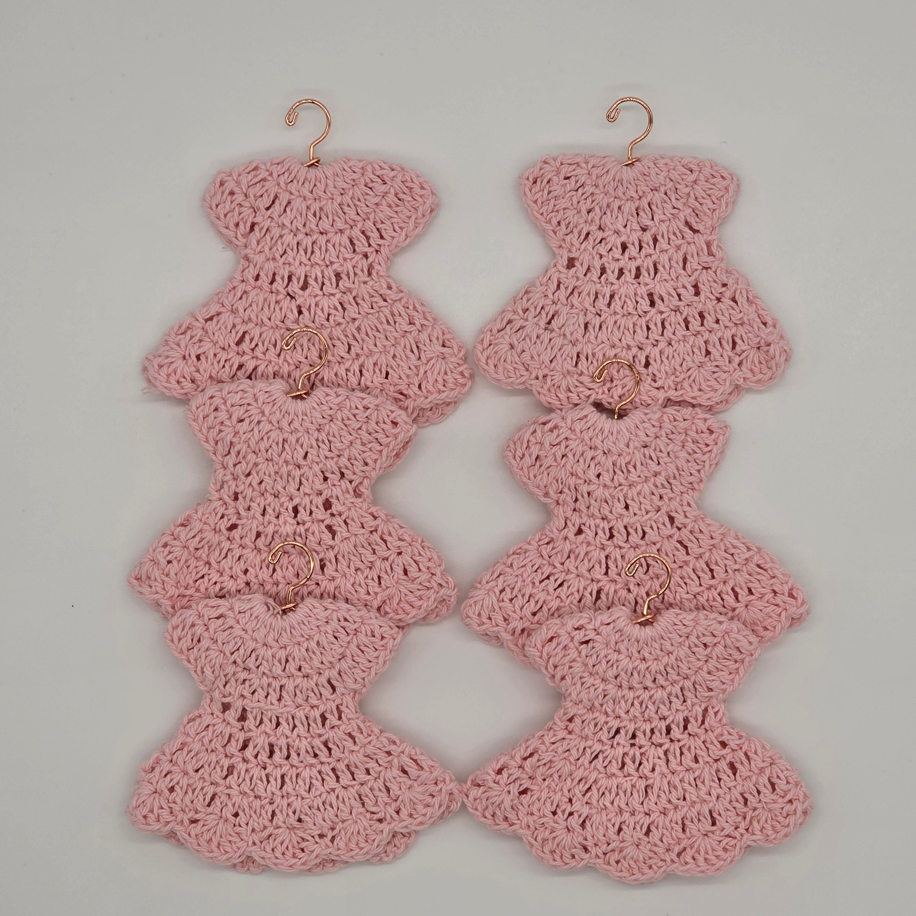 Mini Pink Crochet Dress Party Gifts (Set of 6) Tiny Handmade Baby Shower Party Favors with Hangers or Rack Options