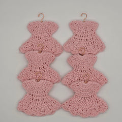 Mini Pink Crochet Dress Party Gifts (Set of 6) Tiny Handmade Baby Shower Party Favors with Hangers or Rack Options
