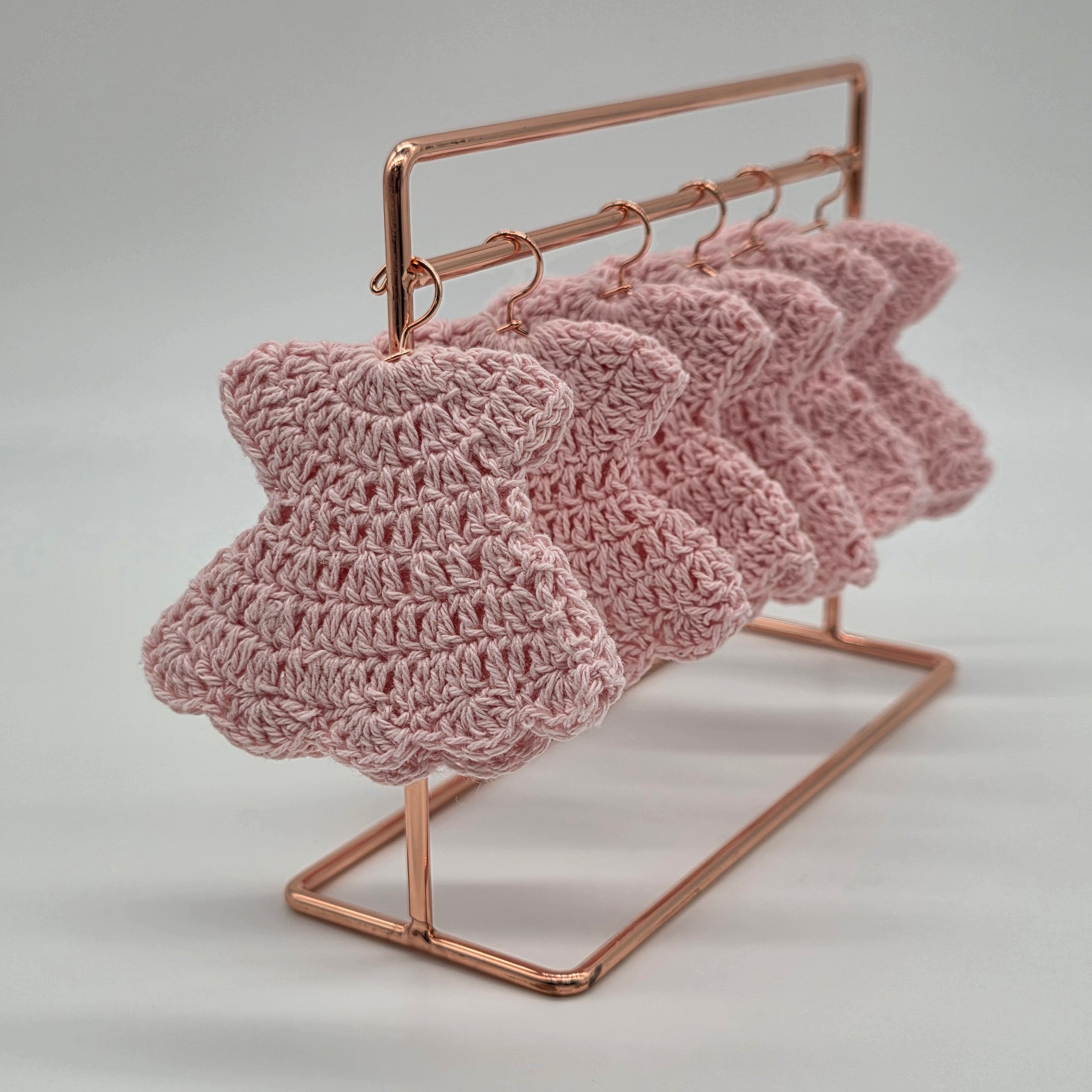 Mini Pink Crochet Dress Party Gifts (Set of 6) Tiny Handmade Baby Shower Party Favors with Hangers or Rack Options