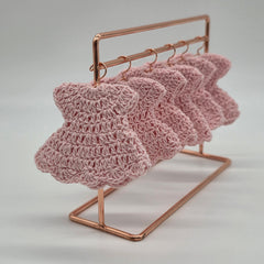 Mini Pink Crochet Dress Party Gifts (Set of 6) Tiny Handmade Baby Shower Party Favors with Hangers or Rack Options