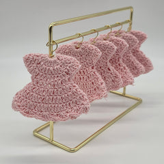 Mini Pink Crochet Dress Party Gifts (Set of 6) Tiny Handmade Baby Shower Party Favors with Hangers or Rack Options