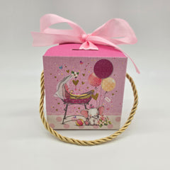 Baby Shower Favor Boxes - 12 pack - Elephant & Floral Designs with Gold Handles - Pink or Blue Gender Reveal Candy Gift Boxes